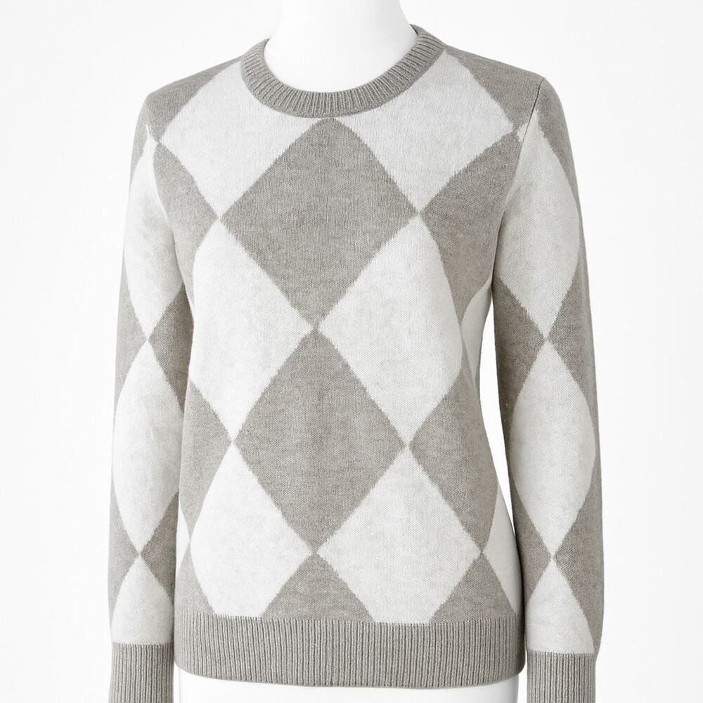 Ann Taylor Argyle Sweater Women SP S Petite Cream Tan Acrylic